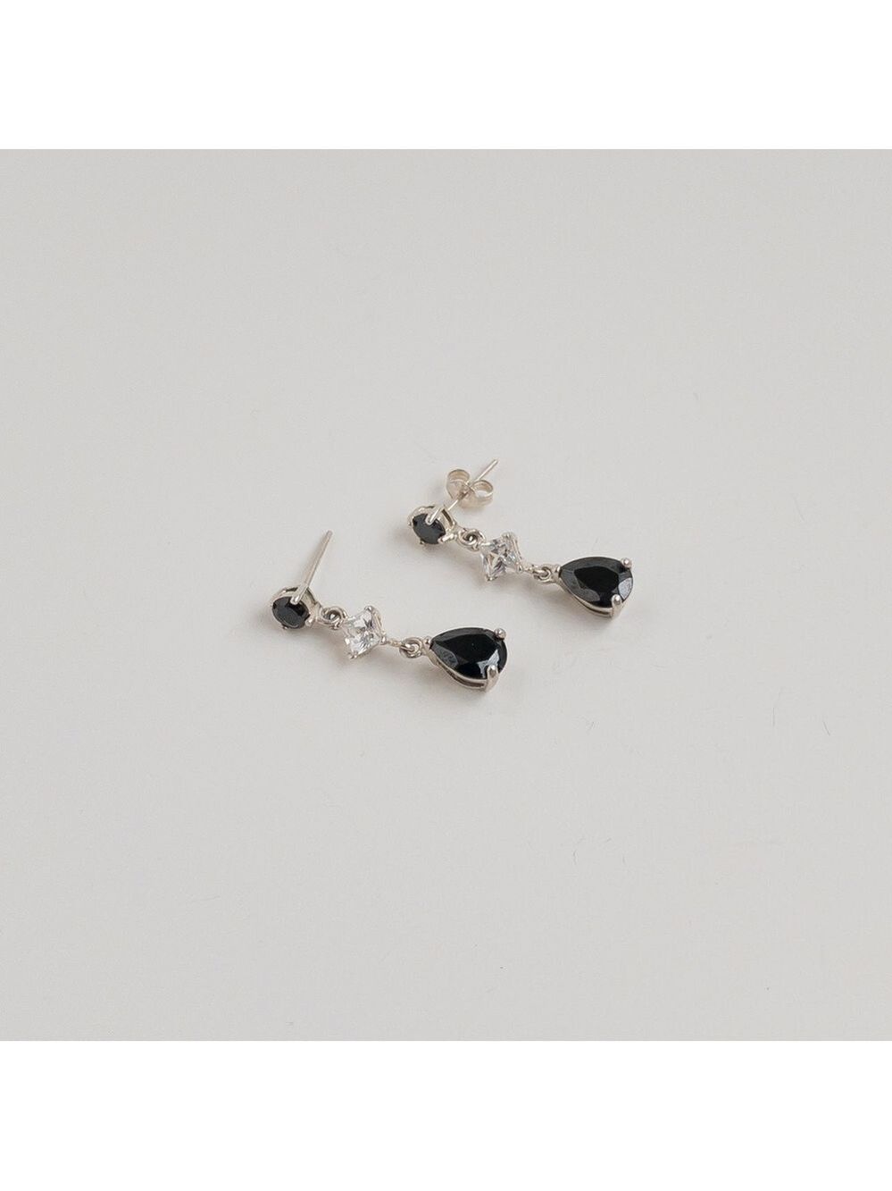 Sterling Silver 925 Black & White Cubic Zirconia Drop Dangle Earrings Classic